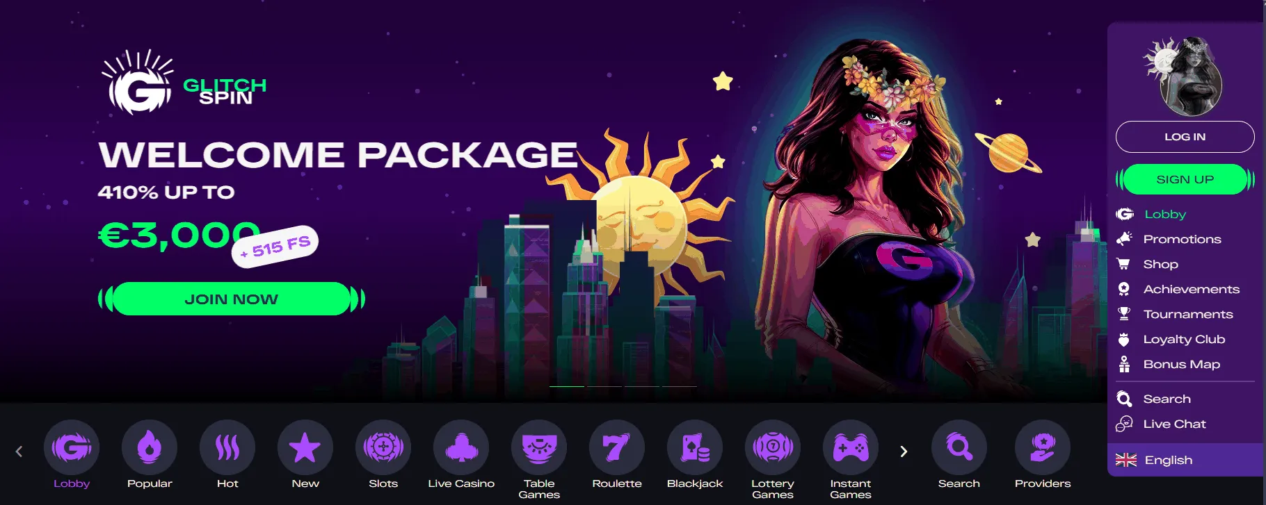 Glitch Spin Casino Startseite