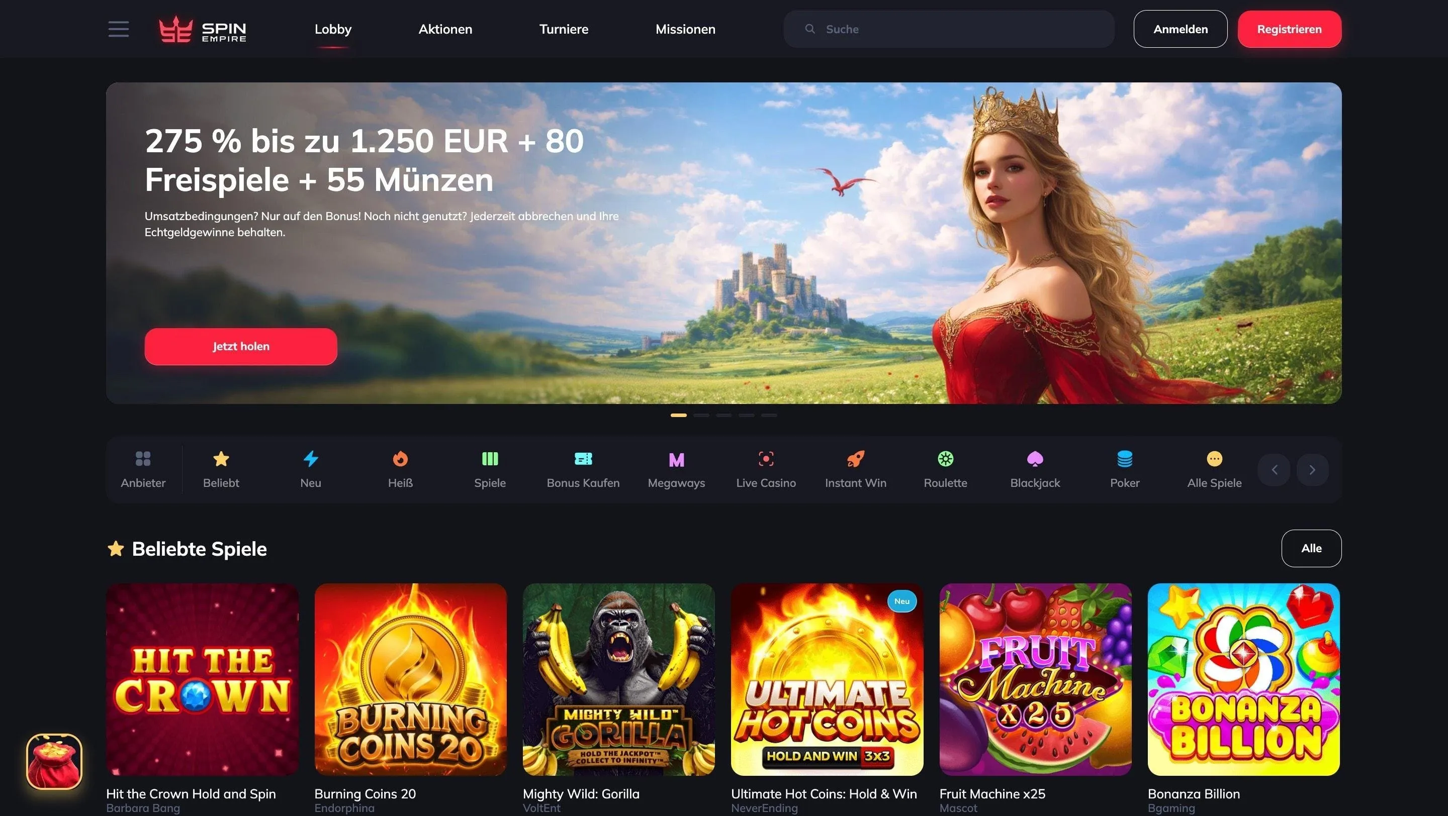 SpinEmpire Casino Startseite